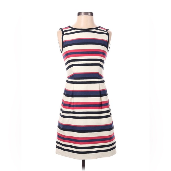 J. Crew Dresses & Skirts - J Crew Striped Dress A Line White Blue Red Black